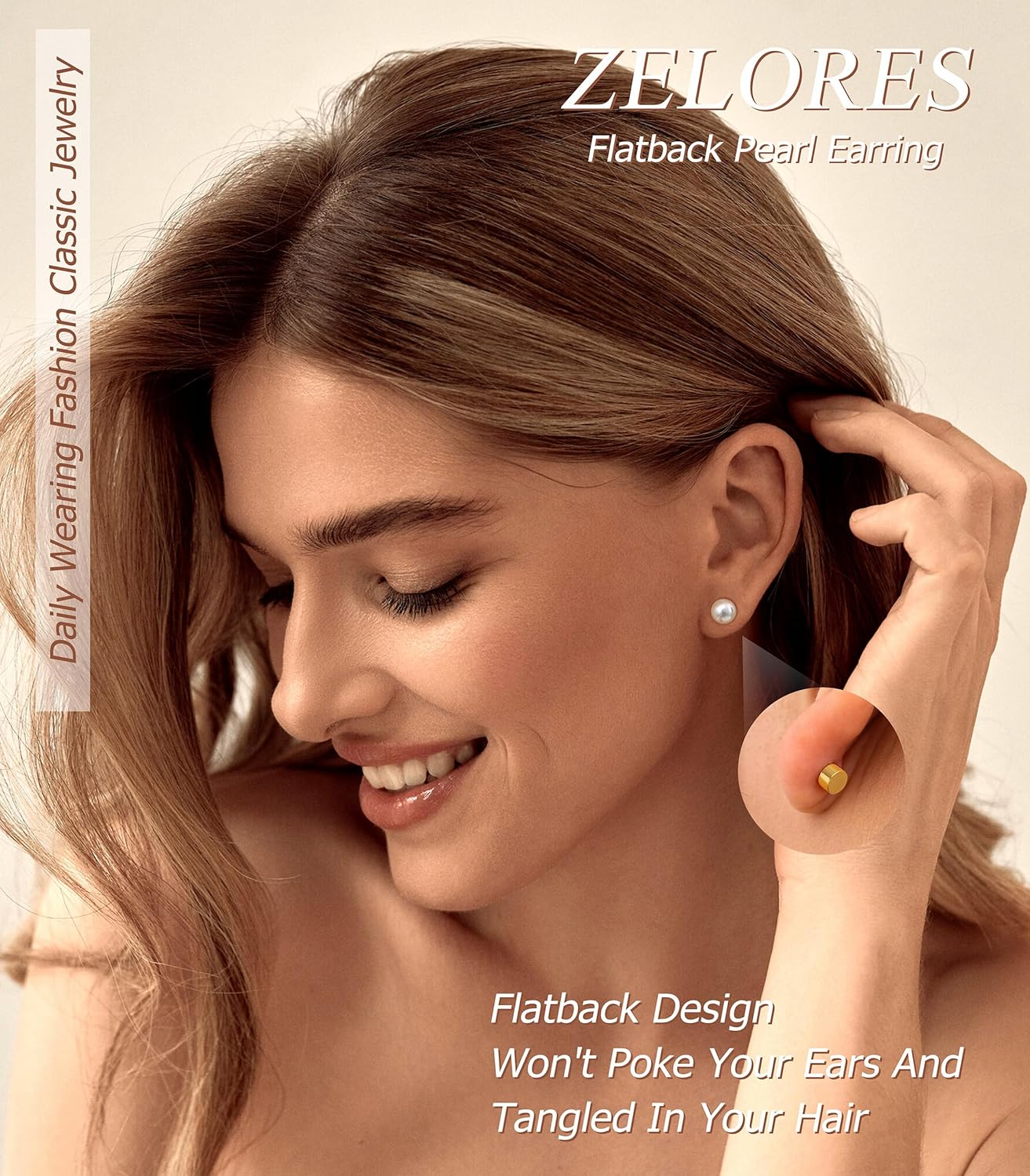 Sterling Silver Pearl Earrings for Women 18K Gold Plated Small Pearl Stud Earrings White Pearl Flat Back Earrings Brides Bridesmaids Wedding Earrings Jewelry - Image 2