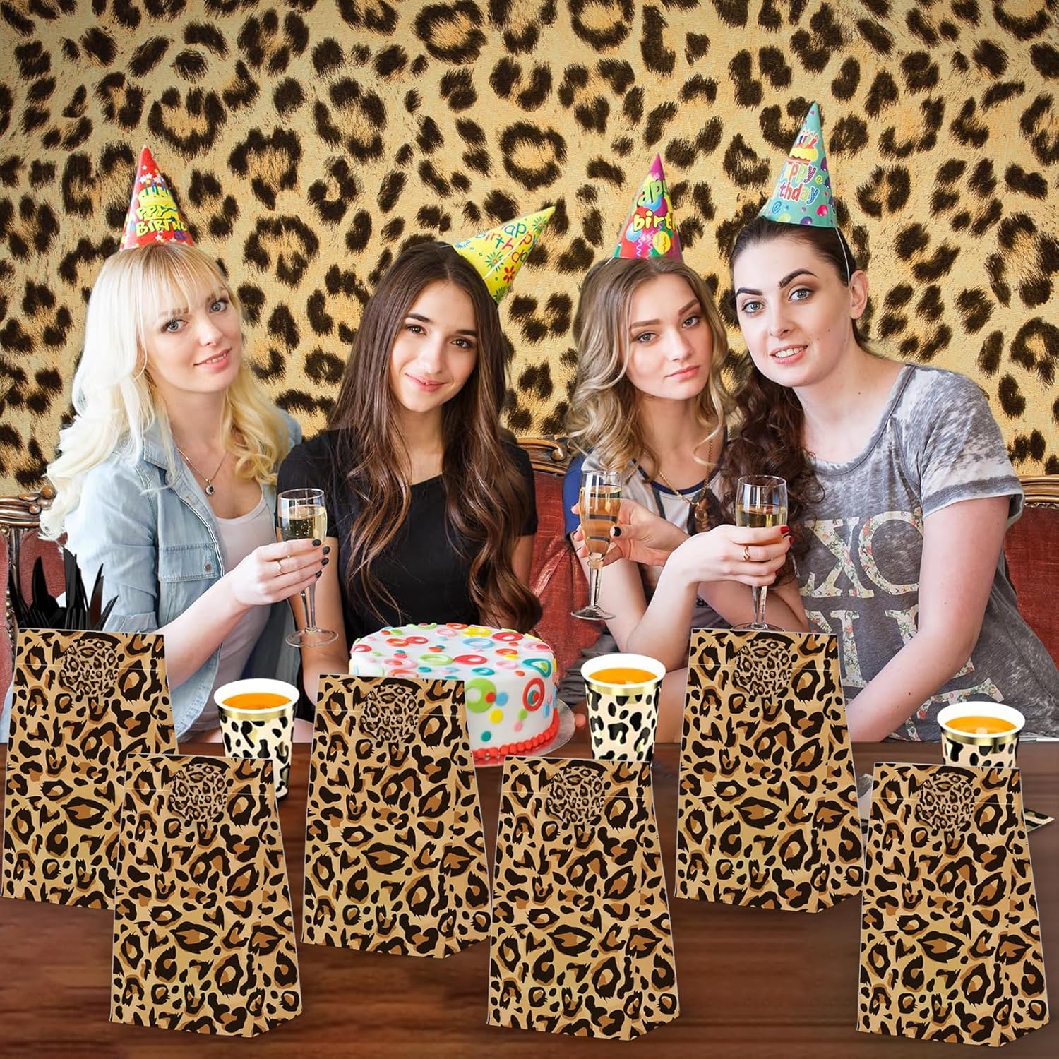 24PCS Cheetah Print Goodie Bags Leopard Print Gift with Stickers -Wild Life Animal Themed Birthday Party Favor, Leopard Print Paper Treat Bags for Party Decoration Supplies (24-Leopard-bags) - Image 6