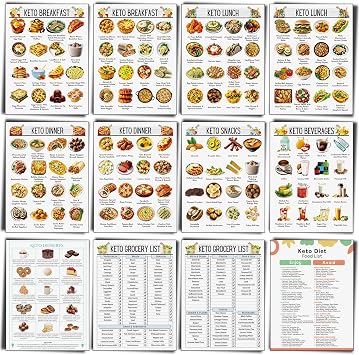 Sinload 12 Pcs Keto Meal Plan Chart Poster Ketogenic Diet قائمة الطعام Keto بقالة قائمة التغذية ملصق للجدار