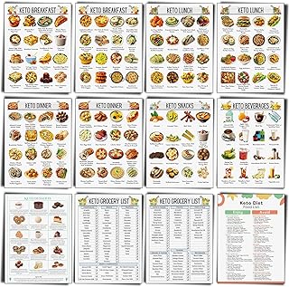 12 Pcs Keto Meal Plan Chart Poster Ketogenic Diet Food List Keto Grocery List Nutrition Guide Poster for Wall