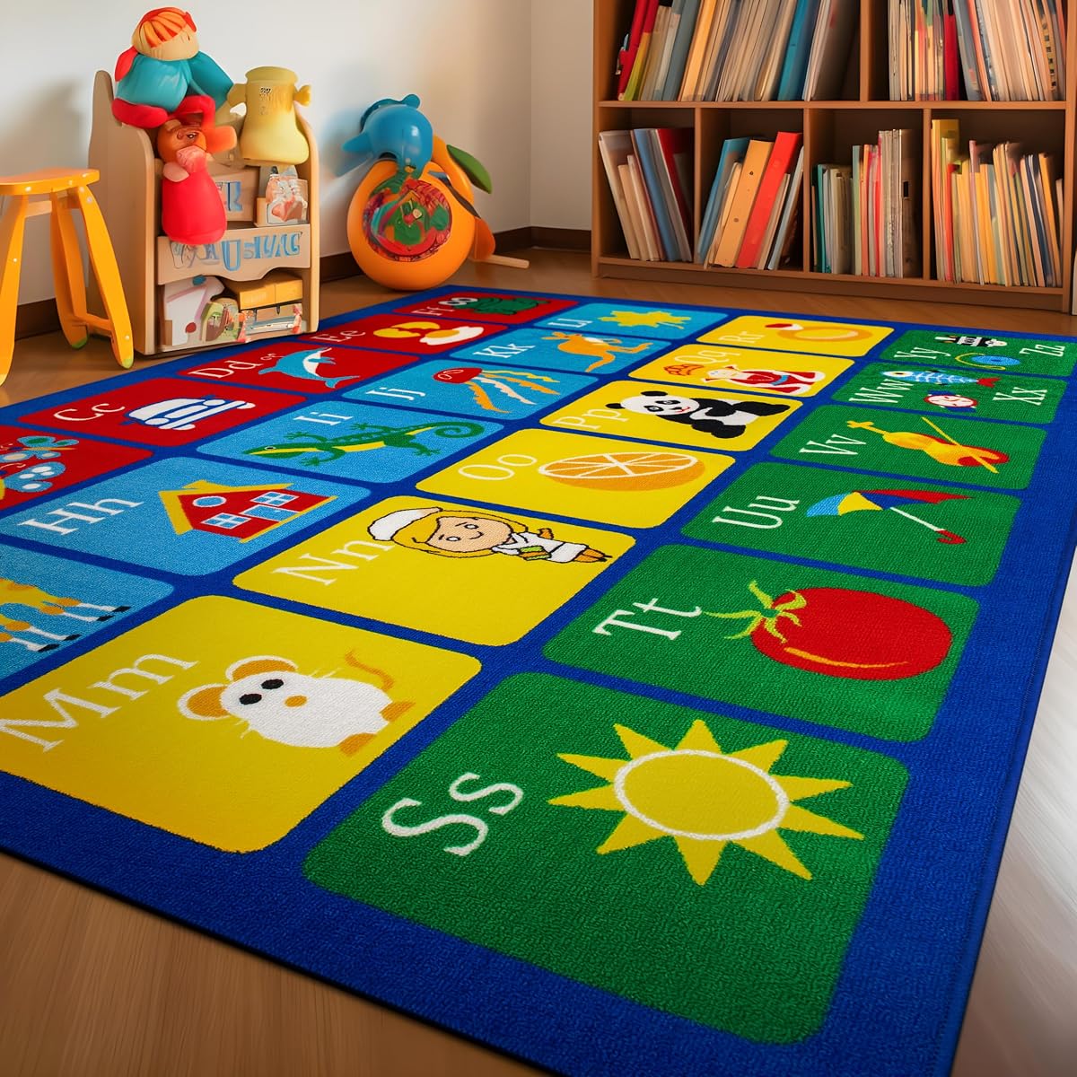 Alphabet Non-Slip Kids Educational Learning Area Rug Multi 3' x 5' | High Traffic, Rectangular, Size 3' x 5', Living Room, Bedroom, Dining Room, Home Office, Kitchen, Entryway, Hallway, Nursery