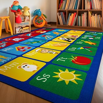 Rugshop Kids Alphabet Educational Learning High Traffic Living Room,Bedroom,Kitchen, Home Office Non Slip Area Rug 3 x 5 Multi