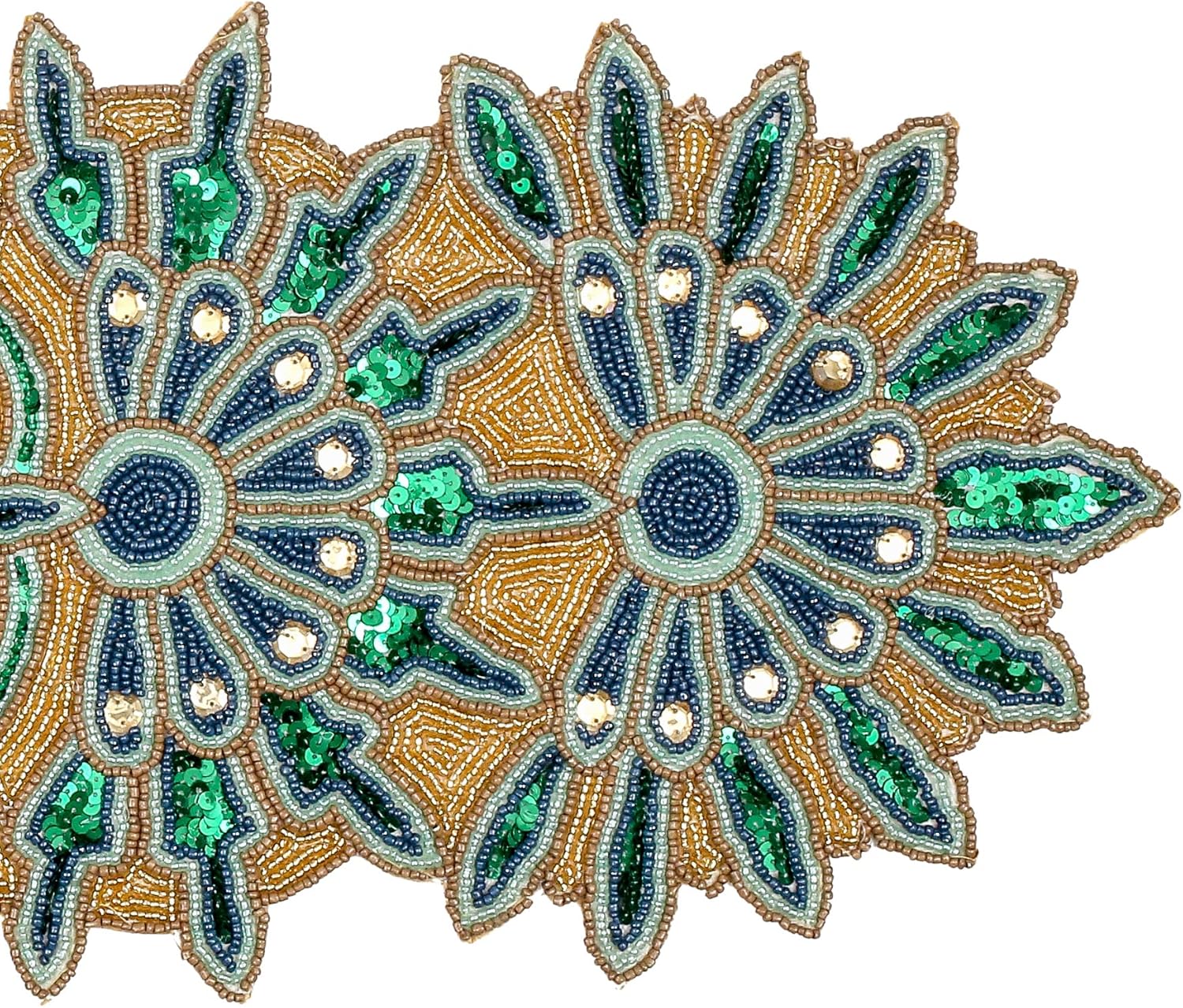 Green Gold Beaded Table Runner 36 Inches Long - Beautiful Fancy Elegant Decorative Handmade Glitz Table Runner for Dining Table Décor, Easter, Farmhouse, Living Room, New Year, Christmas - 13x36 Inch