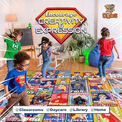 Miniatura 8 de KC Cubs DC Super Hero Rug - ABC Alphabet - Alfombra de juego de rasgos y emociones - Alfombras educativas y de aprendizaje - Juego para niños -