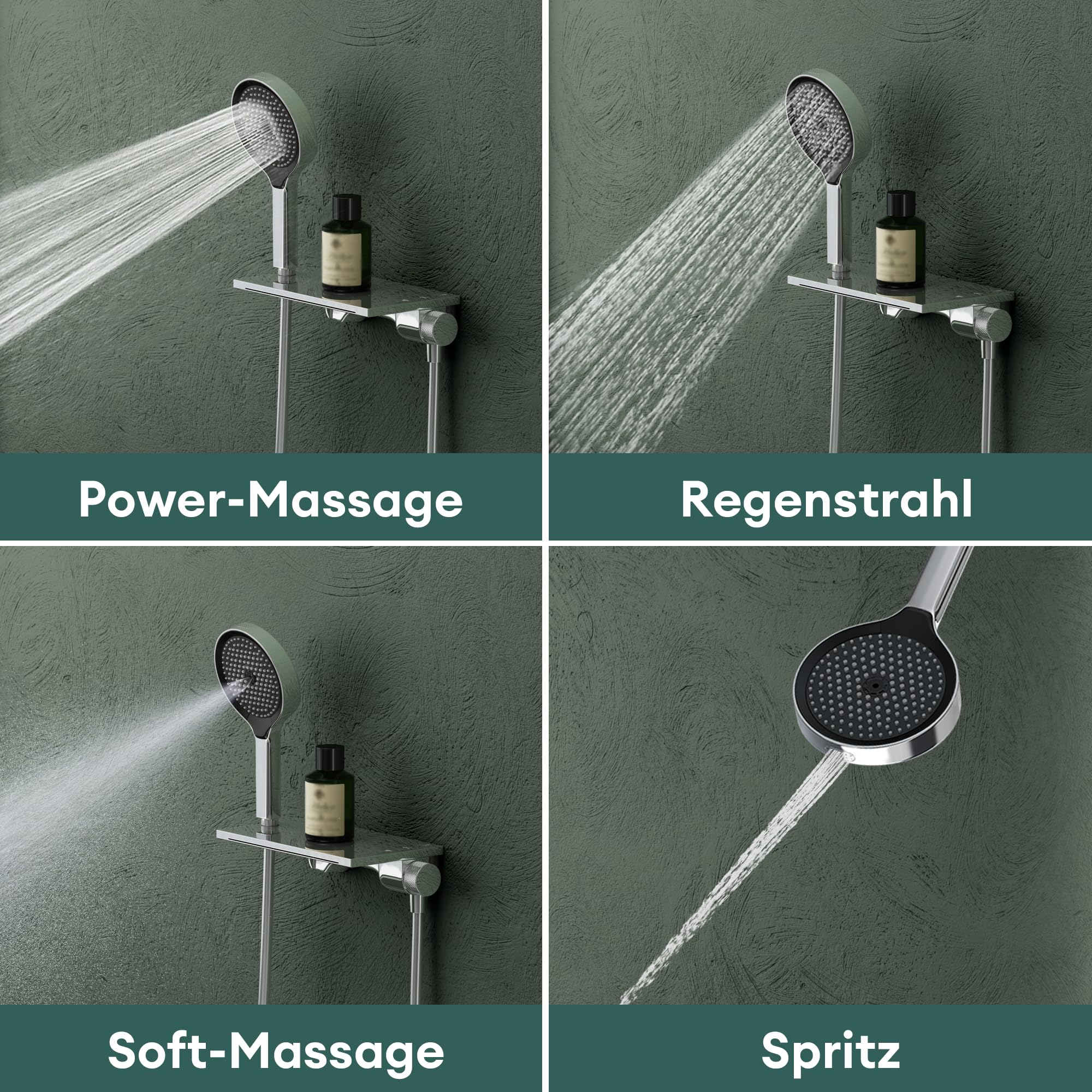 Mai & Mai Badewannenarmatur mit Handbrause, Wannenarmatur Wasserfall Silber | Wandarmatur für Badewanne aus Messing, 5 Strahlarten, Duschbrause mit Unterauslauf und Handbrause DSN-401