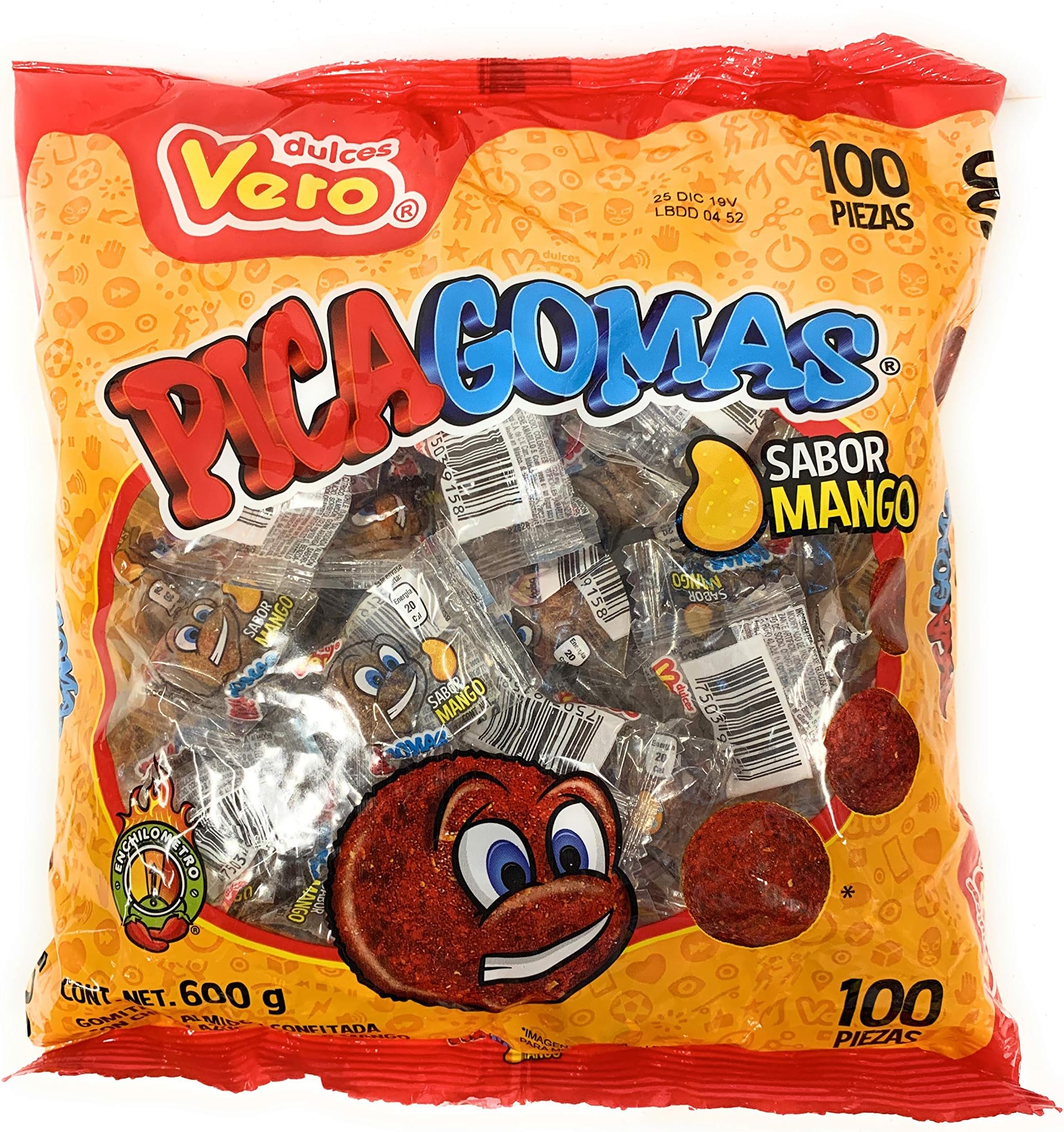 Pica Gomas Chili Flavor Gummy Mexican Candy,100 Pieces,1 LB,5.15 OZ (Mango)