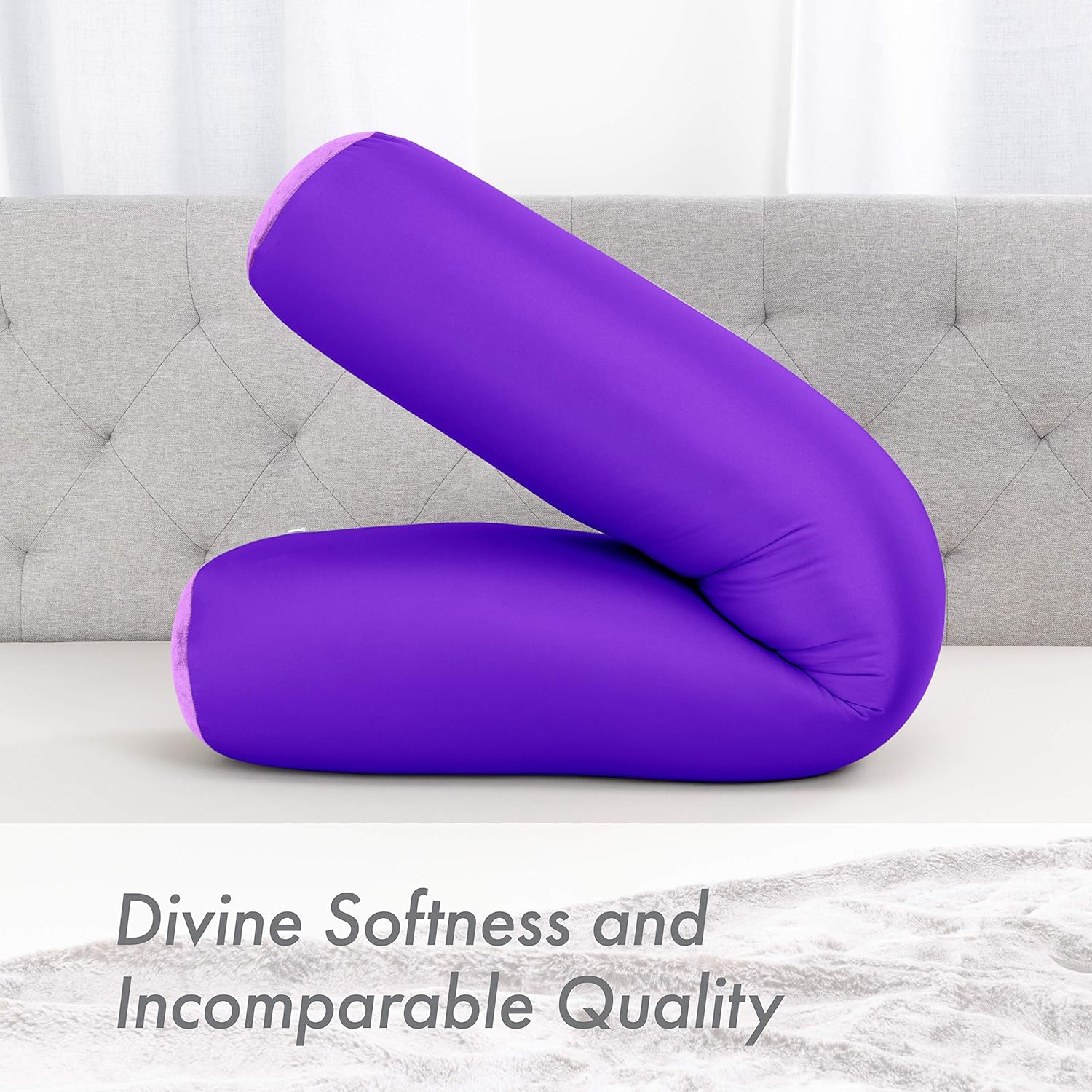 Straight Body Pillow, Full Size Premium Microbead,Side Sleeping/Maternity Pregnant Women, Supportive,Fluffy, Breathable, Cooling,85/15 Spandex/Nylon Silky Feel Anti-Aging - 48 X 8 - Dark Landaner