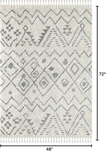 Miniatura 2 de Abani Willow Collection - Alfombra geométrica bohemia, rectangular, color marfil y gris, 4 x 6 pies, estilo tribal