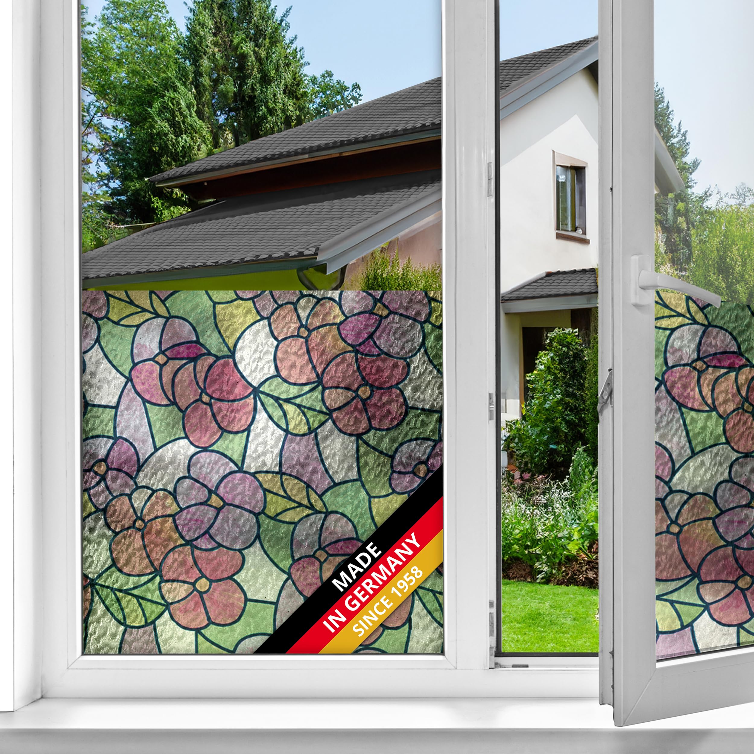 d-c-fix window film privacy Lisbon Summer – 45cm x 1,5m – static stained glass window films with a modern mosaic pattern – opaque, frosted, decorative for bathroom, home & kitchen