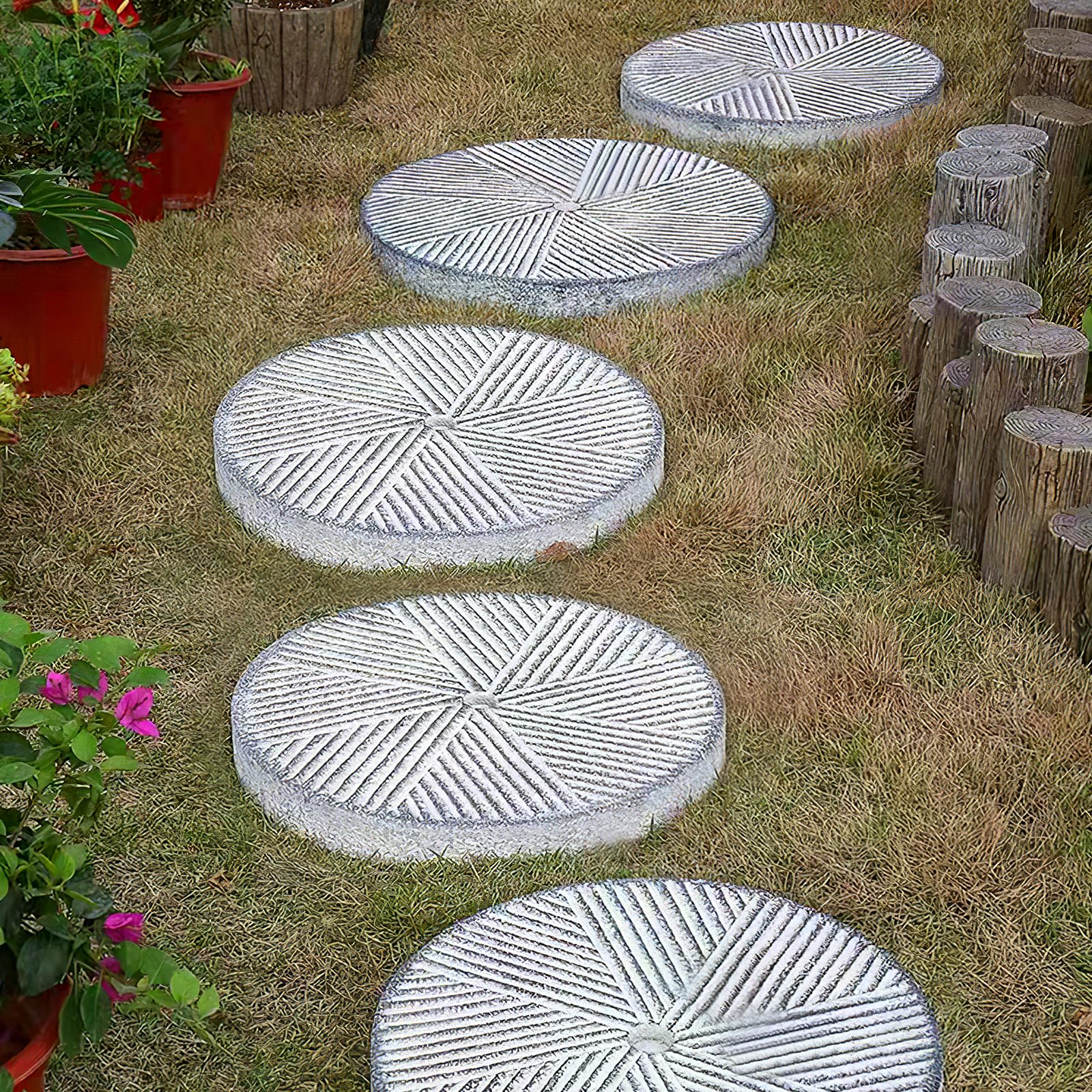 HANABASS 2Pcs Plastic Concrete Walk Maker Mold Round Stepping Stone Mold Concrete Molds for Walkways, 14.8x14.6x4.5 Inches