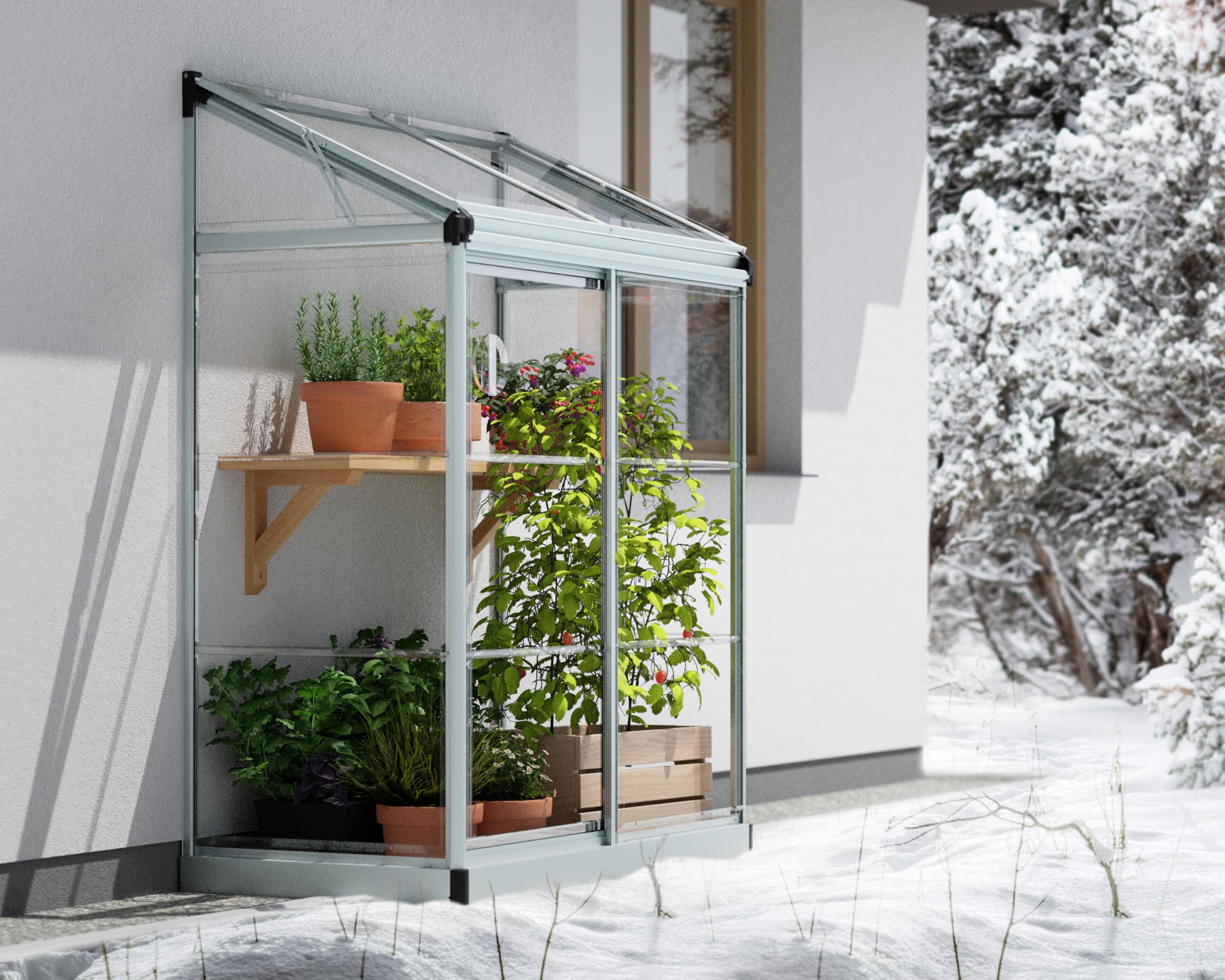 Canopia by Palram Lean To 4x2 Anlehngewächshaus 125x63.5cm Silber Aluminiumrahmen mit Transparent Polycarbonatplatten