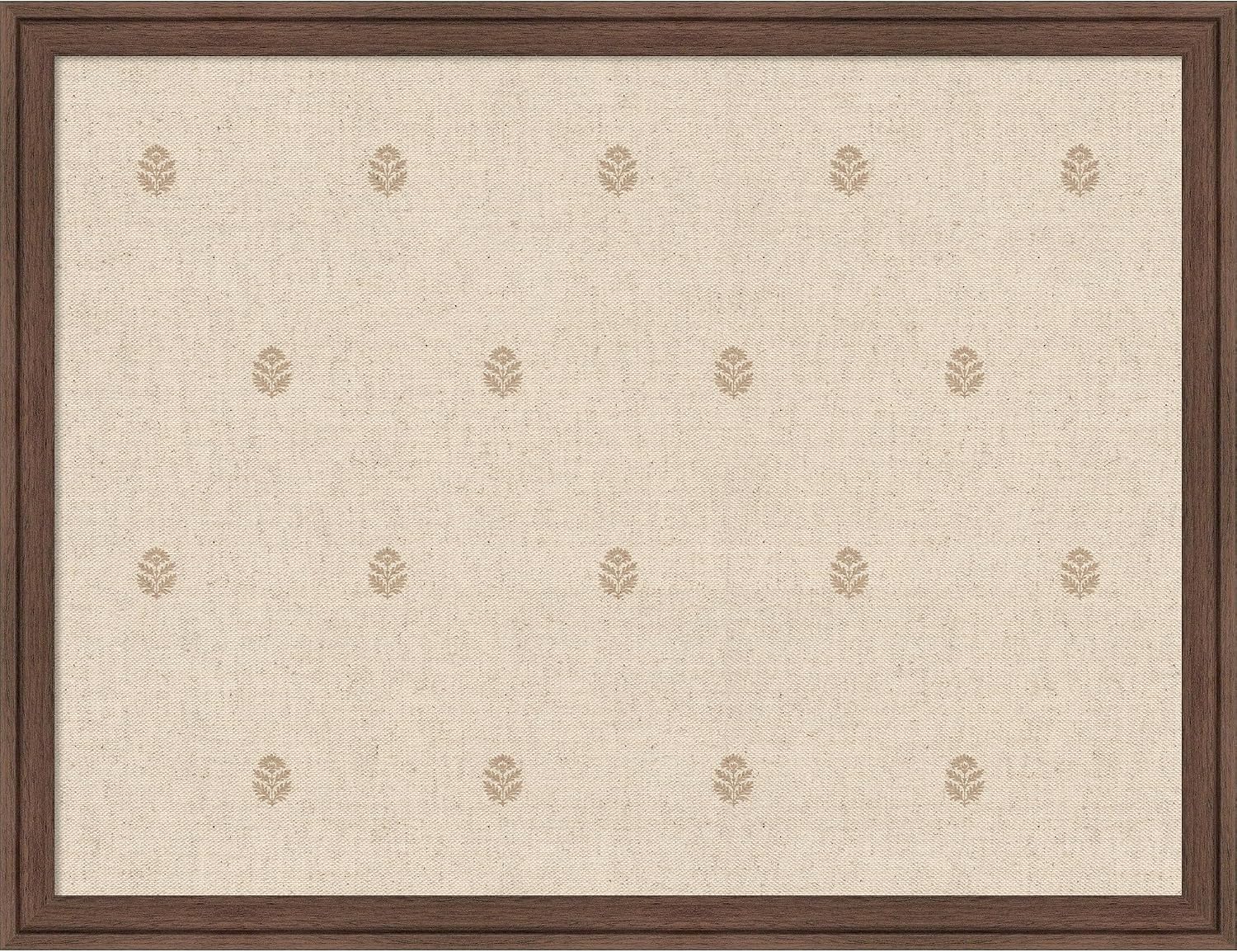 Kate and Laurel Framed Fabric Magnetic Board 26 x 20, Beige Botanical Block Print Printed Linen Casual Transitional Bulletin Board for Use as a Vision Board or Wall Organization, Florence Medium Brown