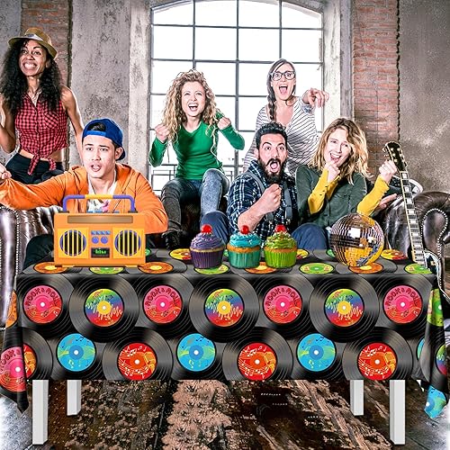 Miniatura 3 de 3 manteles de fiesta de rock and roll, decoración de fiesta de música Rock and Roll de los años 50, cubiertas rectangulares de plástico para mesa de