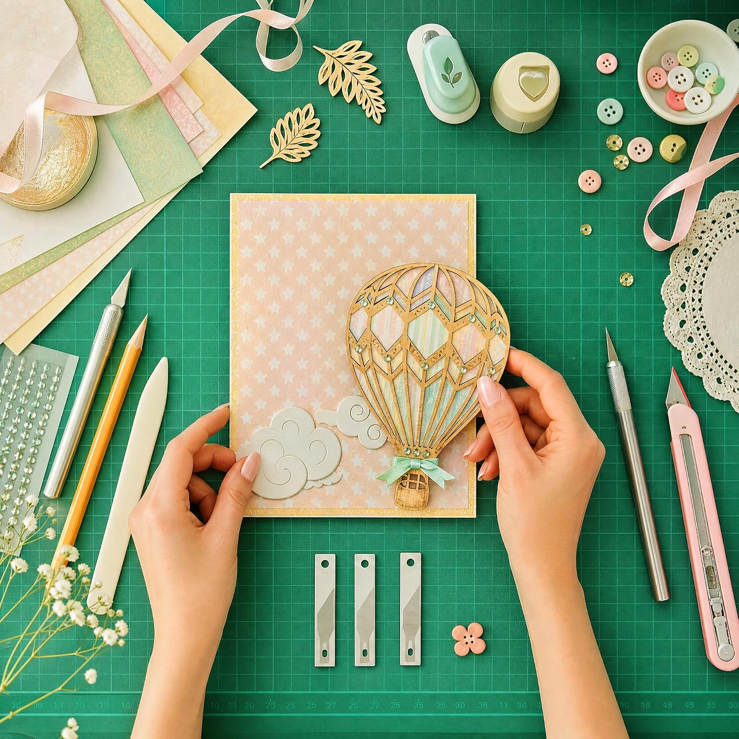 Self Healing Cutting Mat 11x17 Inch (A3) - Double Sided 5-Ply Craft Board for Sewing, Quilting, Scrapbooking & Fabric Cutting - Heavy Duty Hobby Desk Protector Pad, Green