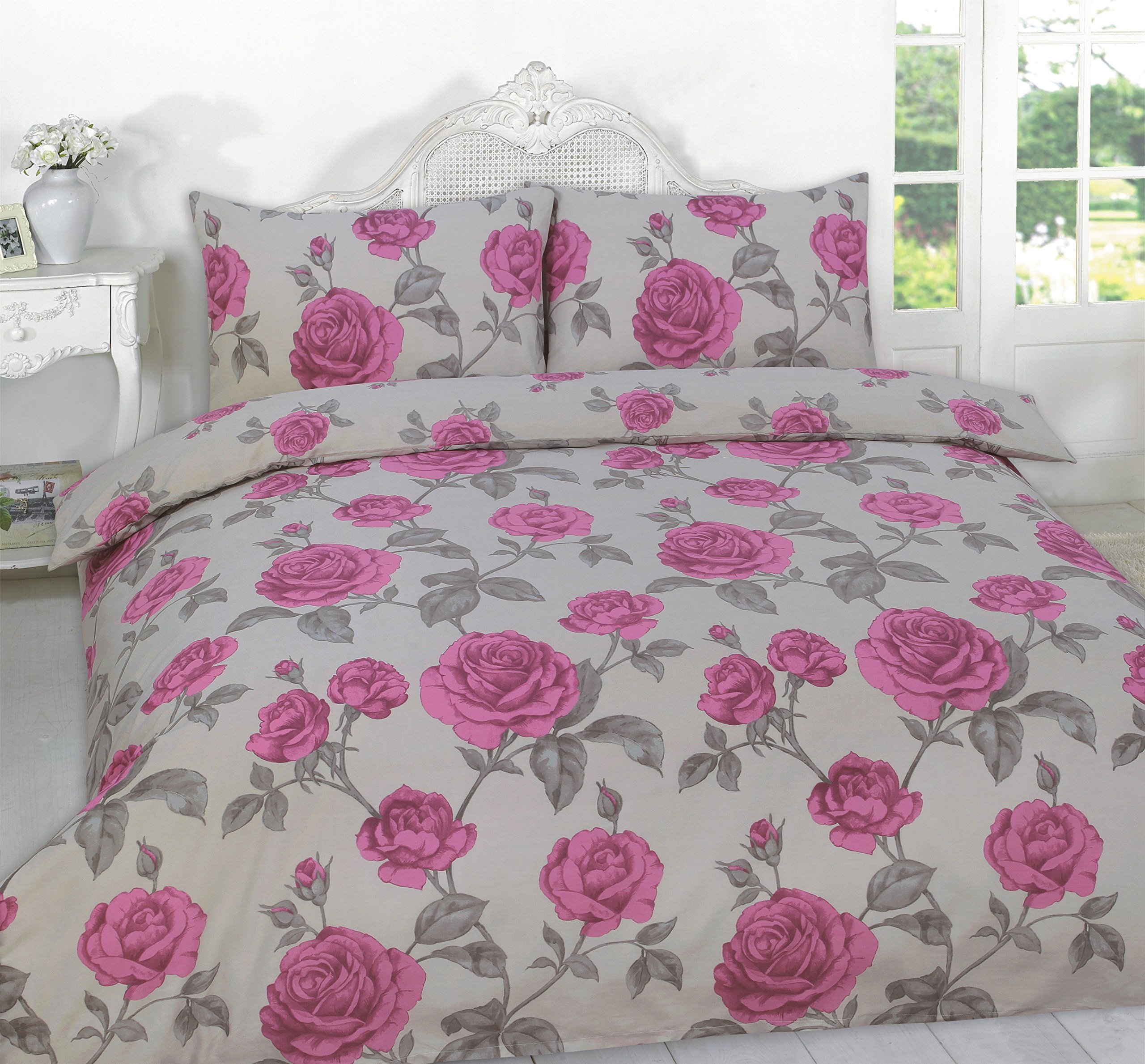 Nightzone Meadow - Grey Decent Grey Meadow Duvet/Quilt Cover Plus 2 Matching Pillow Cases - Bedding Duvet Set Polycoton Floral Design, Uk Sizes (Double, )