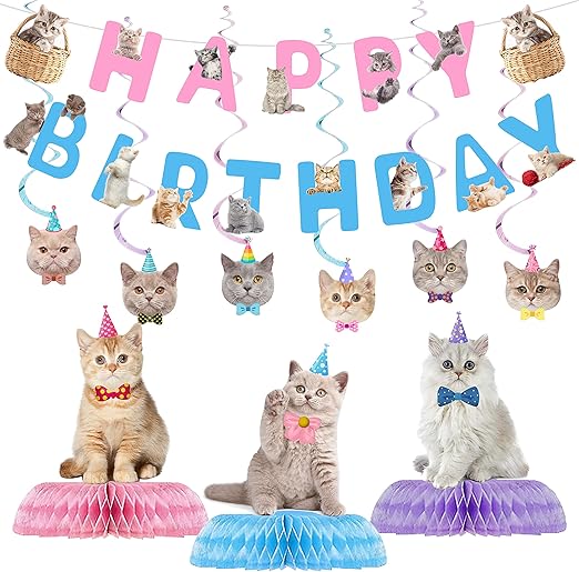 16 Pcs Cat Birthday Party Supplies, Cat Party Decorations
