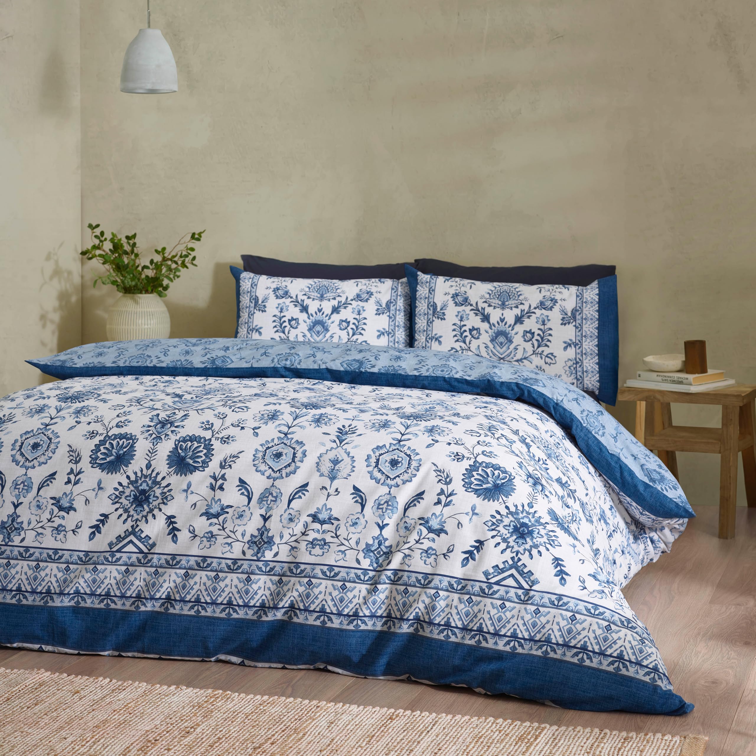 Catherine Lansfield  Blue Zoukara Duvet Cover Set in Size Single, Sports Direct