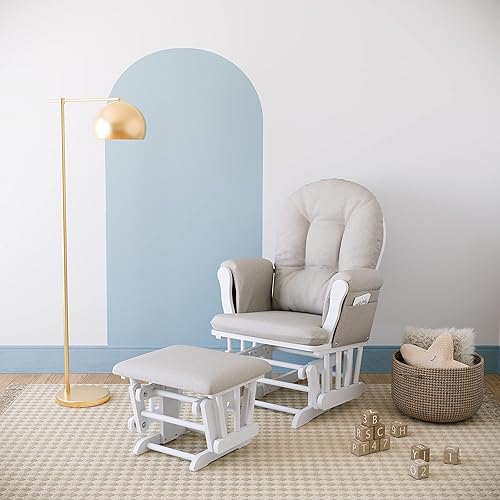 Miniatura 214 de Storkcraft Mecedora y otomana, cojín acolchado, bolsillo de almacenamiento, rodamientos de metal cerrados para un movimiento suave, fácil