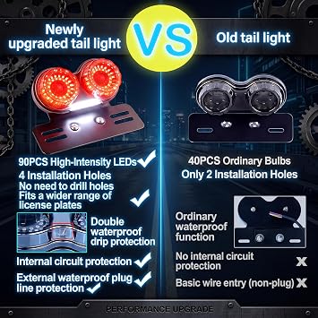 Upgrade 90LEDs Motorcycle Tail Light with Brake & Turn Signal, Integrated Motorcycle Brake Stop Lamp for Night Mountain for Harly Motorbike Street Bike Cruiser Chopper (Black)