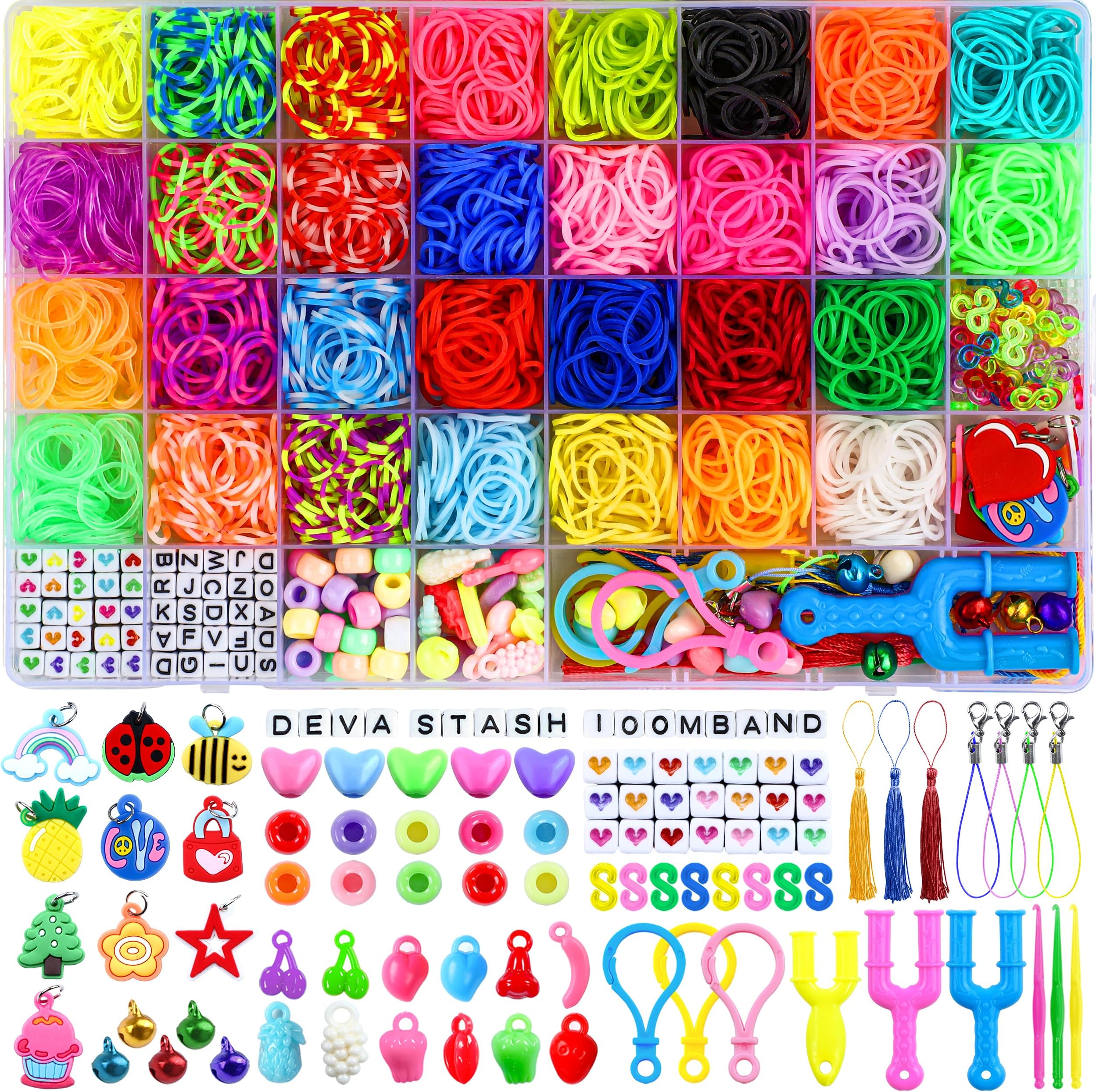 2800+ Loom Bands Kit, 30 Colours Loom Band Kits for Girls Includes Clips, Charms, Beads and All Accessories, DIY Friendship Bracelet Making Kits, Craft Kits, Perfect Birthday, Halloween