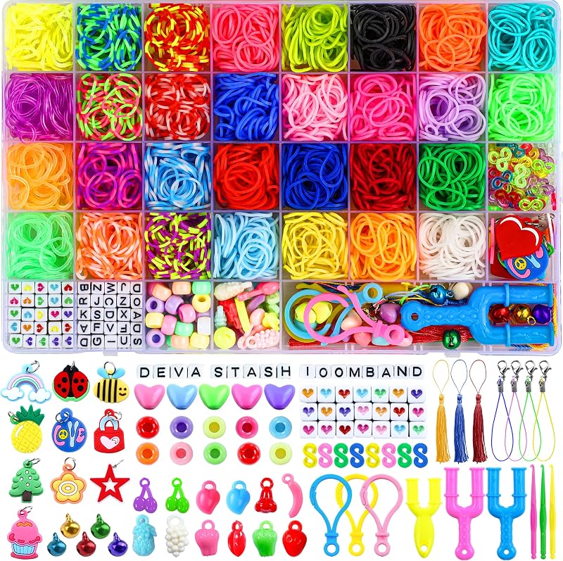 3000+ Rubber Band Bracelet Kit, 30 Colours Loom Bracelet Kit - Rubberband Bracelet making kit Includes Clips, Charms, Beads - Rubber Bands for Bracelets, Ideal Gift for Birthday, Halloween, Xmas