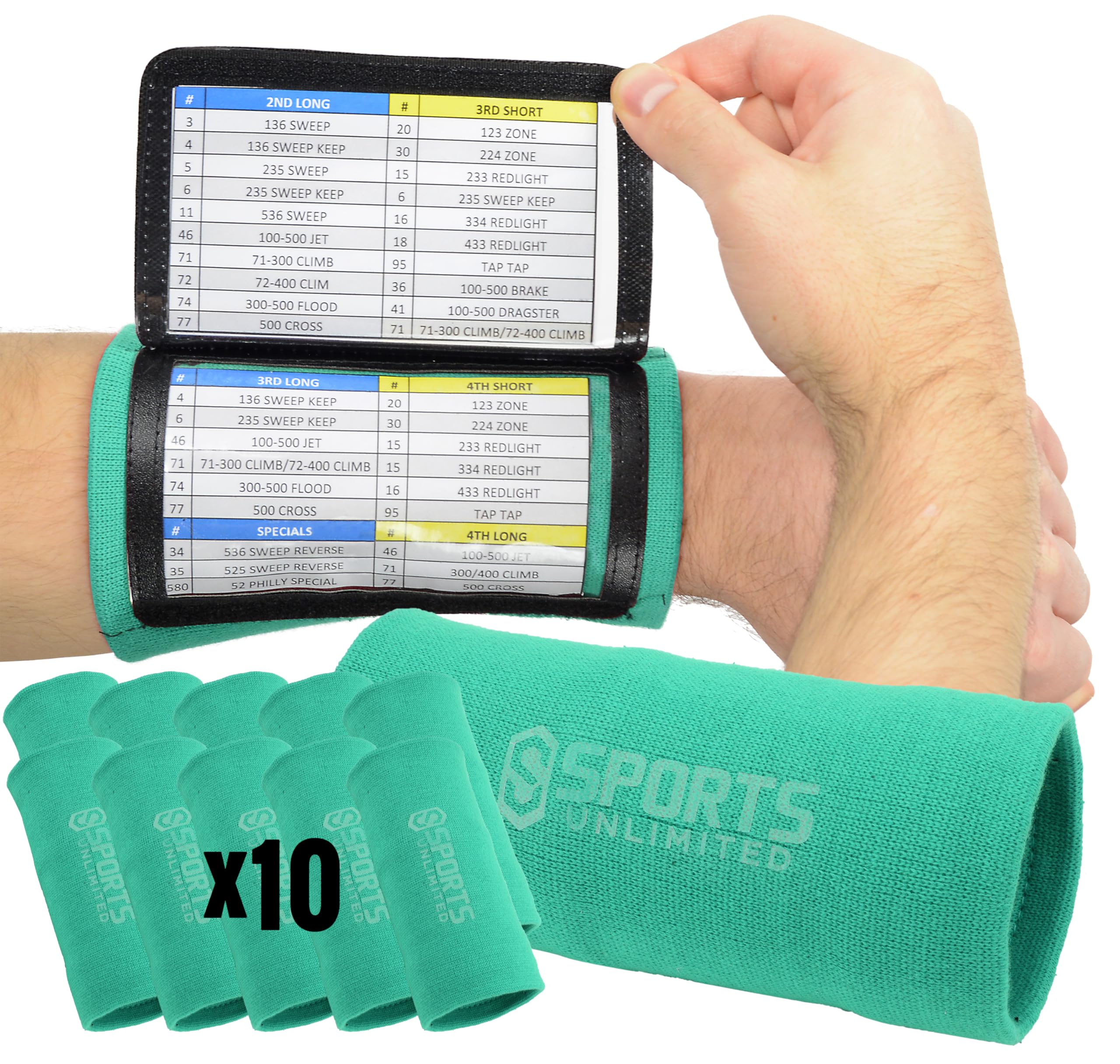 Sports Unlimited Adult Triple Wrist Coach, Football Wristbands for Plays, Baseball Wristbands, QB Arm Bands