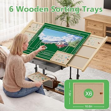 CODACE 1500 Pieces Puzzle Table with Drawers and Adjustable-Height Legs | Tilting Puzzle Board with 6 Sorting Trays and Protective Cover, Jigsaw Puzzles Table for Adults, Puzzle Lover's Present