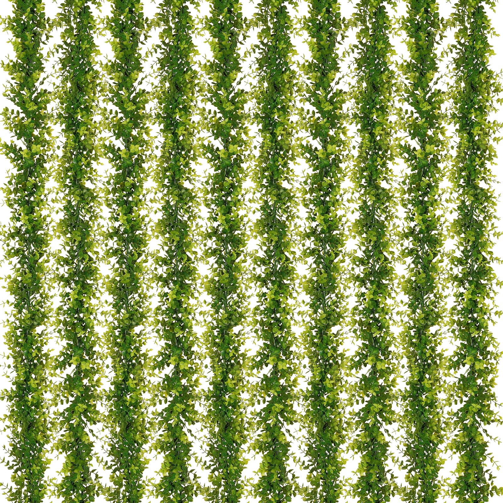 Dolicer 10 Packs Eucalyptus Garland, 60Ft Greenery Garland, Faux Eucalyptus Garland Plant, Fake Hanging Vines Eucalyptus Leaves for Table Wedding Backdrop Arch Festival Party Wall Home Decor, Green