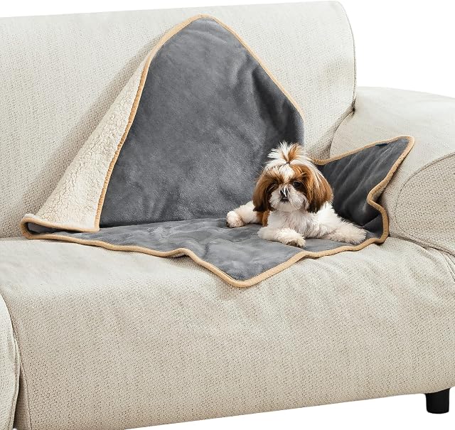 Lesure Waterproof Dog Blanket Washable - 80x60cm Puppy Fleece Blanket for Small Dogs and Indoor Cats, Personalised Pet Throw Protects Bed and Sofa with Soft Plush, Grey