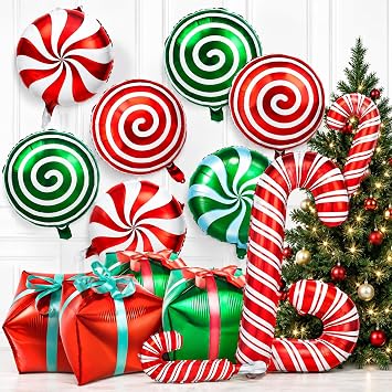 64Pcs Christmas Balloons, Christmas Foil Candy Cane Balloon Mylar