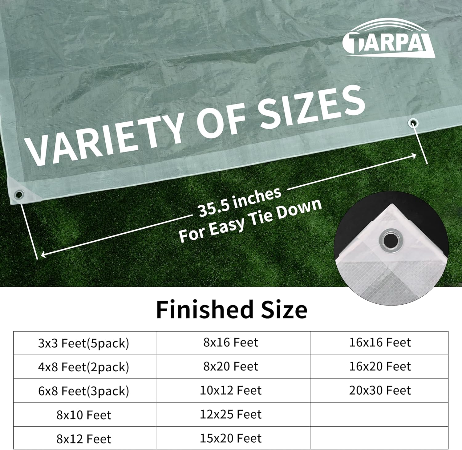 TARPAL 12'x25' Semi Clear White Tarp Waterproof Green House Cover with Grommets 7.5mil Clear Poly tarps for Gardening,Farm, Garden,Chicken Coops，Outdoor