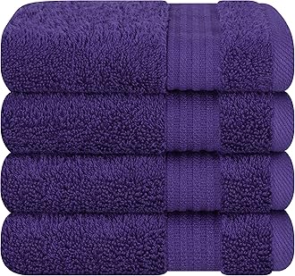 Cotton Paradise 100% Cotton Turkish Washcloth Set for Bathroom, 4 Piece Soft Absorbent Small Hand Face Towels Wash Rags, Purple