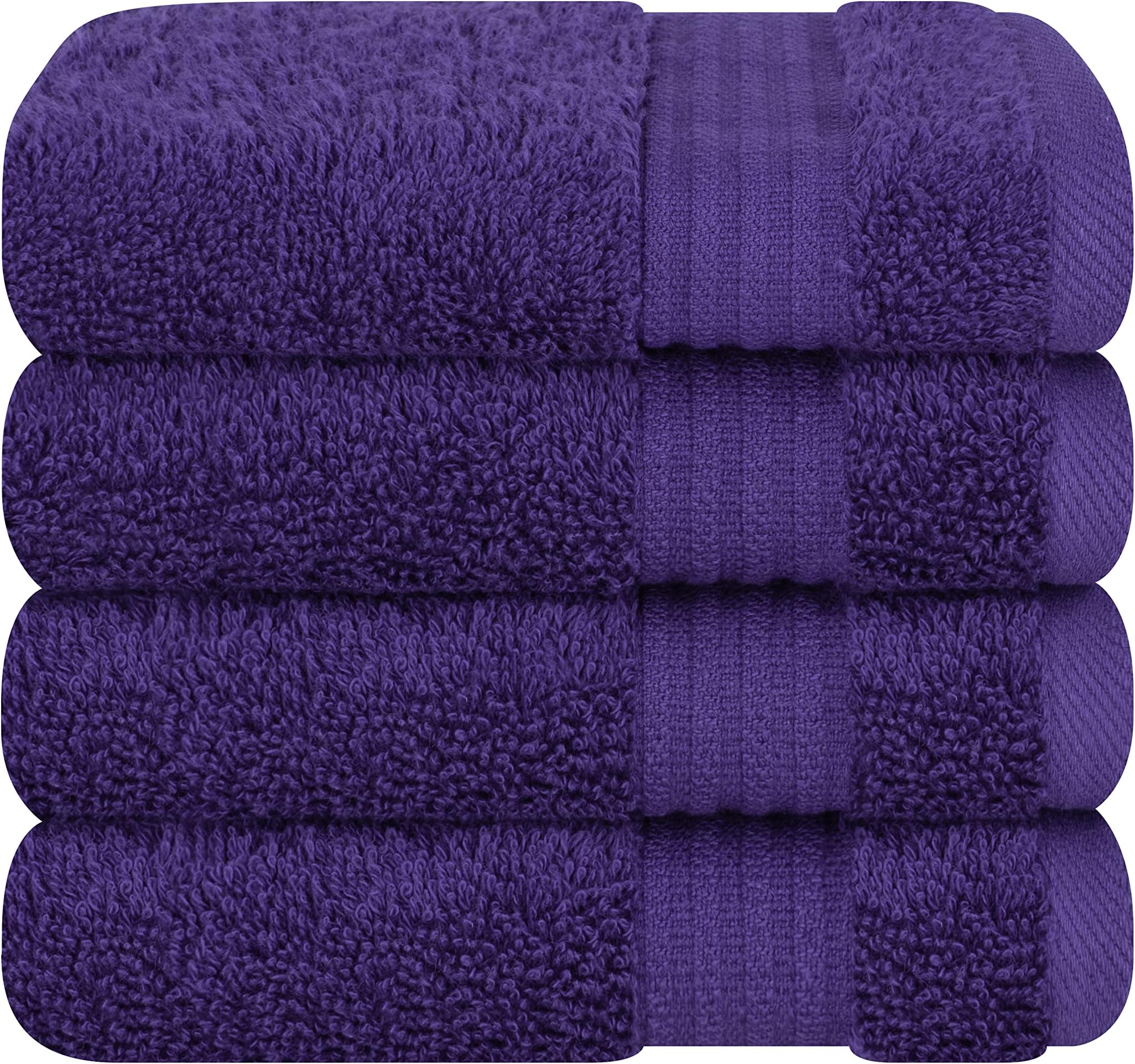 Cotton Paradise 100% Cotton Turkish Washcloth Set for Bathroom, 4 Piece Soft Absorbent Small Towels Wash Rags, Purple