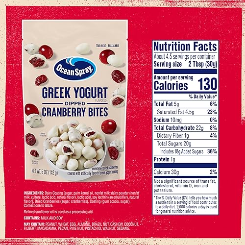 Vista 3 de Ocean Spray Yogur griego cubierto Craisins, sabor a yogur griego, arándanos cubiertos, frutas secas, bolsa de 5 onzas
