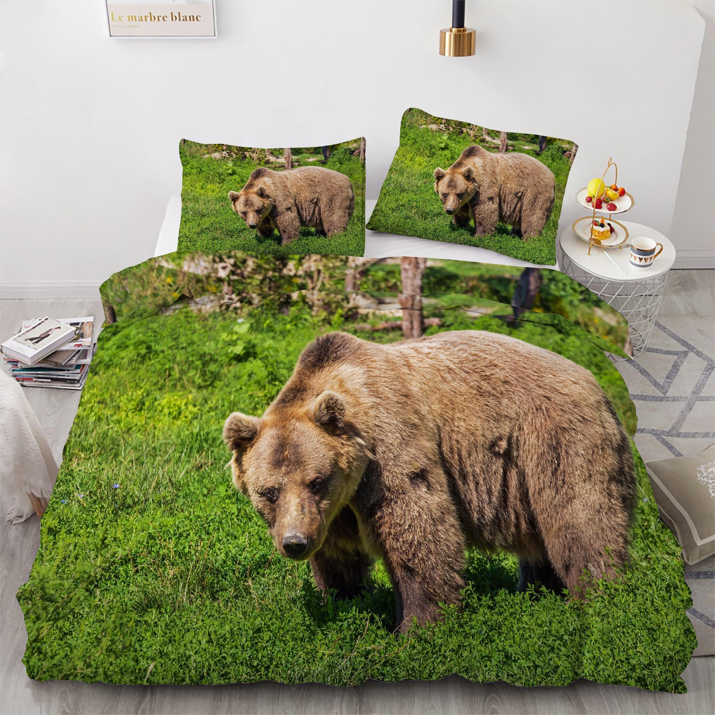 Housse de couette ours brun parure de lit 90x190 douce facile à laver