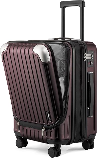 LEVEL8 Lightweight Carry-on Suitcase 20-Inch,Expandable 4 Wheel Hand Luggage, ABS+Poly-Carbonate Hardshell Spinner Trolley for Luggage with Double TSA-Approved Locks, Red