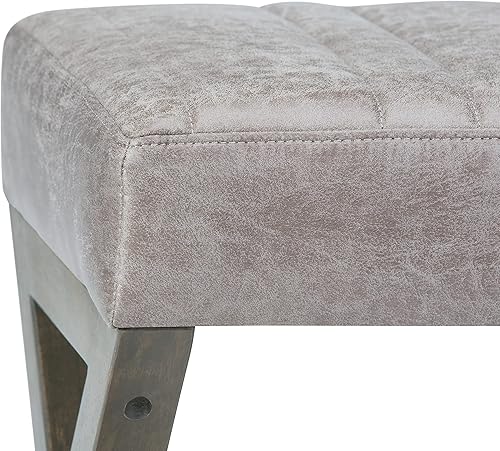Miniatura 8 de SIMPLIHOME Salinger - Banco otomano rectangular de 48 pulgadas de ancho, taburete reposapiés gris topo envejecido, piel sintética para sala de Gris