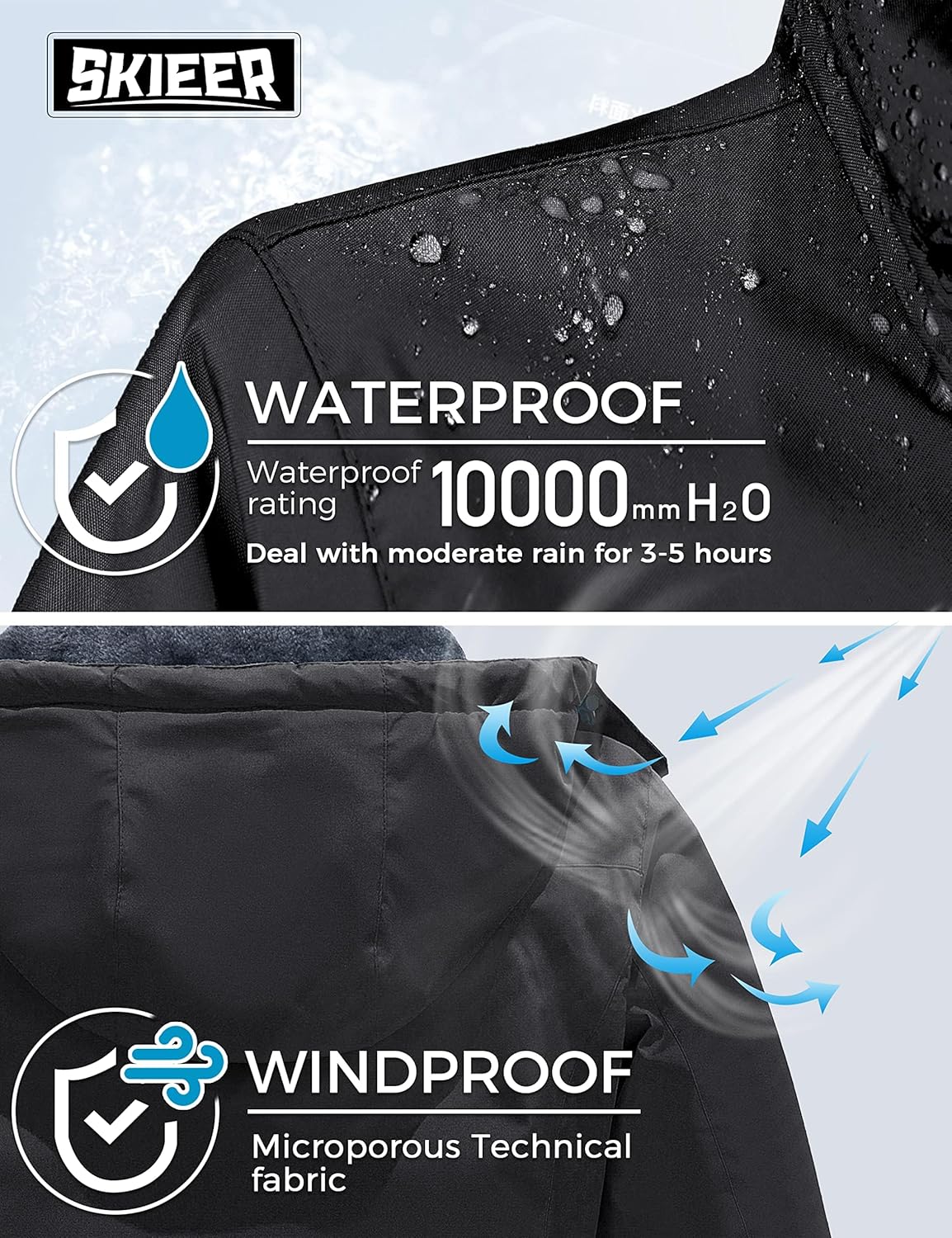 Skieer Women's Ski Jacket Waterproof Windproof Snowboard Jacket Warm Hooded Winter Coat