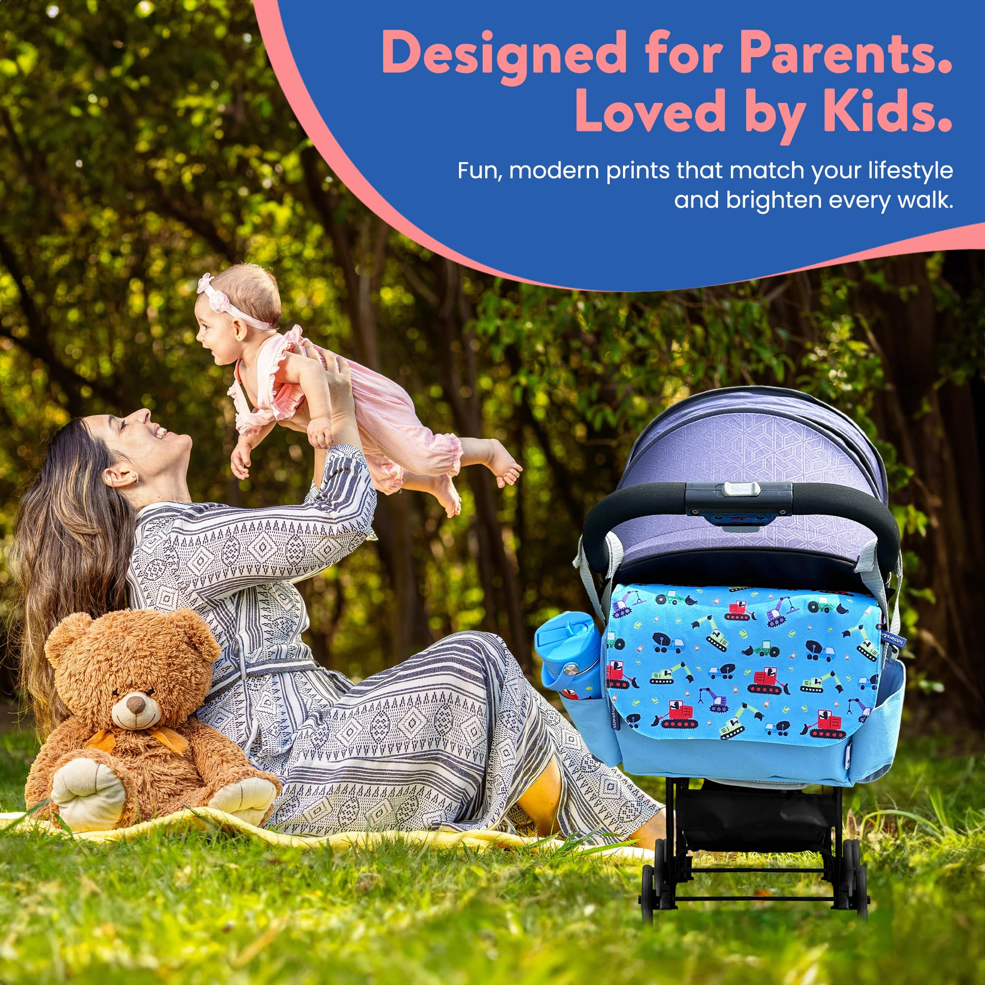 Tiddlers & Nippers Tiddler - Borsa organizer per passeggino, grande capacità, universale, con 2 portabicchieri