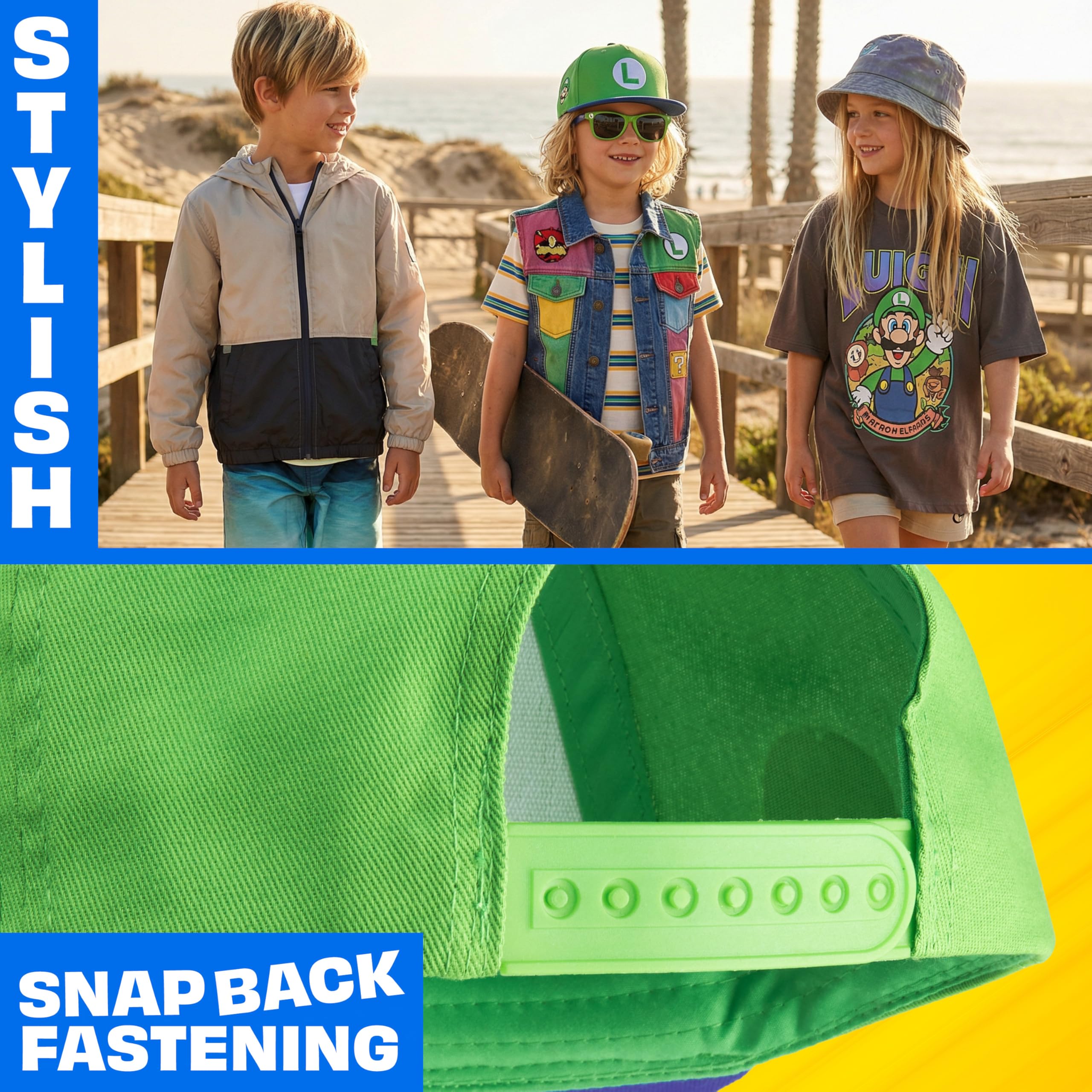 Get Trend Super Mario Cappello Baseball Occhiali da Sole Bambino Set, Protezione UV 100%, Essenziale Vacanze, Regalo per Ragazzi (Verde Super Mario) - 4