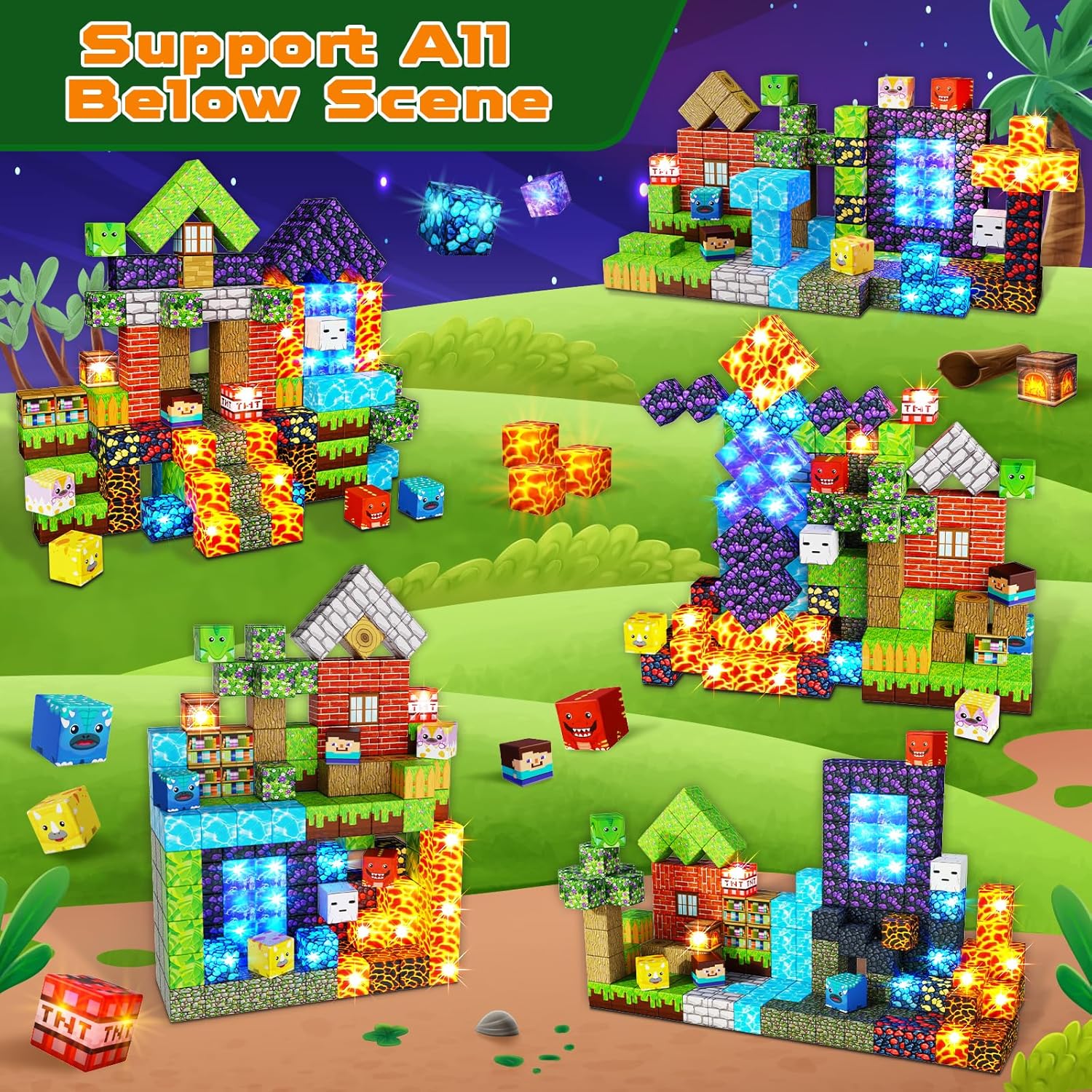 150 pcs 0.8inch Magnetic Blocks with 24 Light Blocks - Easter Toys for Kids, Boys and Girls, Magnetic Building Blocks Cubes, Stacking Magnets, Birthday Gifts for Boys and Girls Age 3+ Years Old