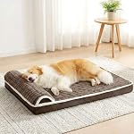 Lit de chien orthopédique Grand Chien Size avec Oreiller 91x61cm, Lits de canapés pour animaux de compagnie avec couvercle lavable amovible et fond antidérapant, gris