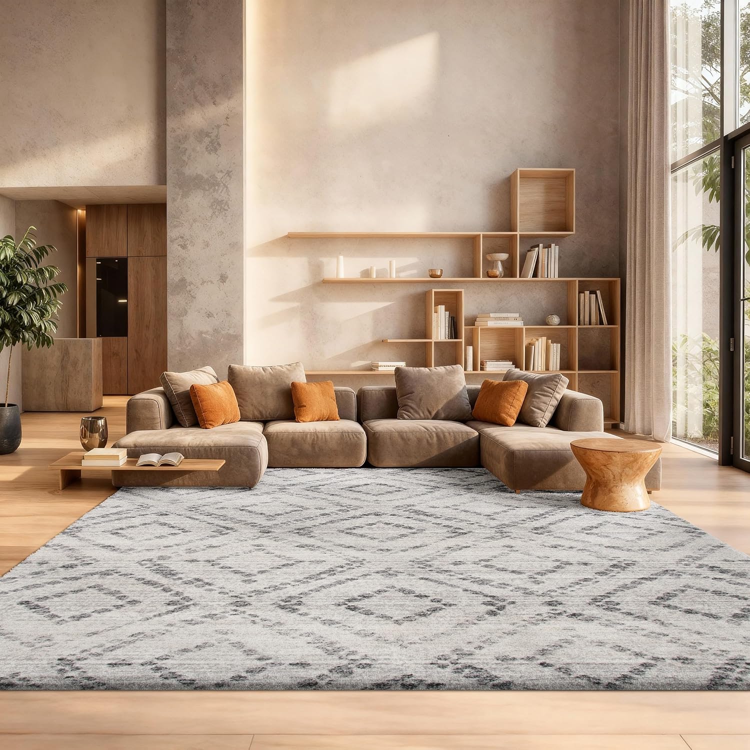 SAFAVIEH Area Rug 8x10 - Adirondack Collection - Large - Light Grey & Grey, Geometric Trellis Pattern, Non-Shedding & Easy Cleaning, Ideal for Living Room, Bedroom, Office, Dining Space (ADR131C)