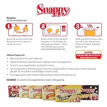 Snappy Movie Theater Butter Microwave Popcorn, 3.5 oz Large Bags, 48 Pack, Non-GMO, Whole Grain