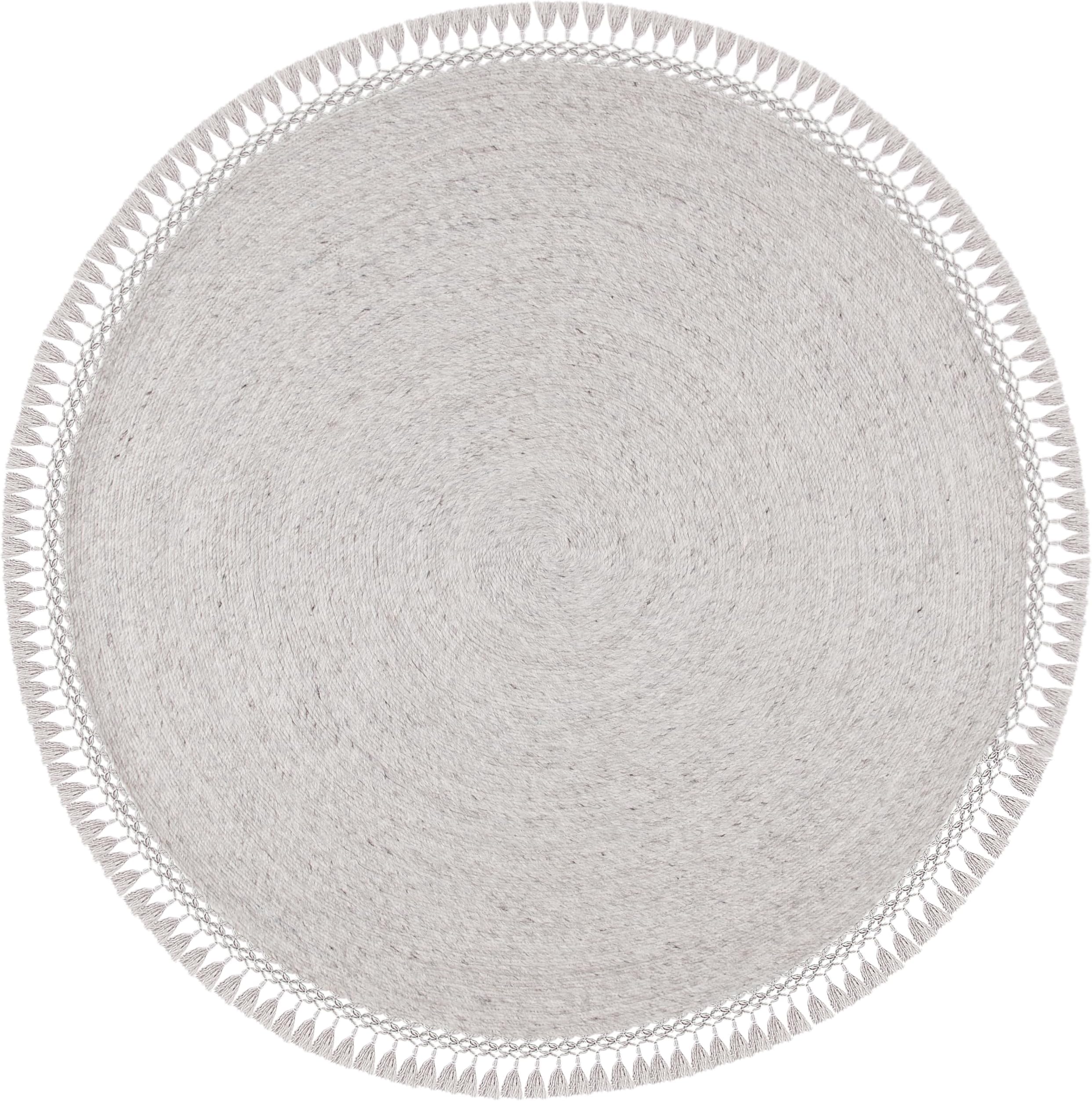 SAFAVIEH Sahara Collection Area Rug - 7' Round, Beige, Handmade Boho Tassel, Ideal for High Traffic Areas in Living Room, Bedroom (SAH490A)