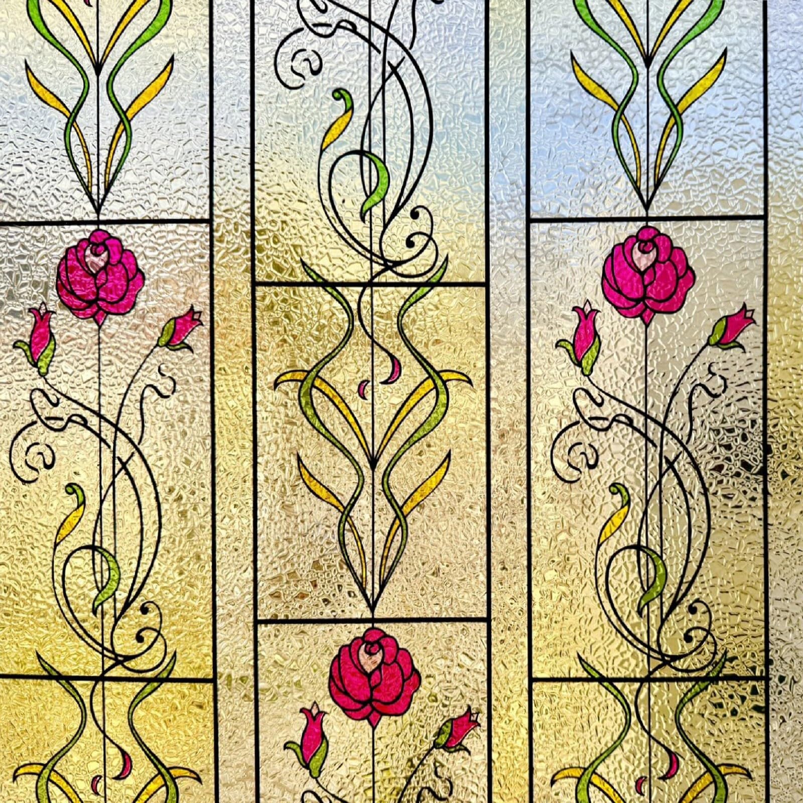 KESPEN WINDOW FILMS Window Privacy Film Stained Glass Frosted Glass Films Decorative Window Film with Rose Flower Static Cling Non-Adhesive Glass Stickers Heat Control for Home, 23.6 Inch X 6.5 Feet