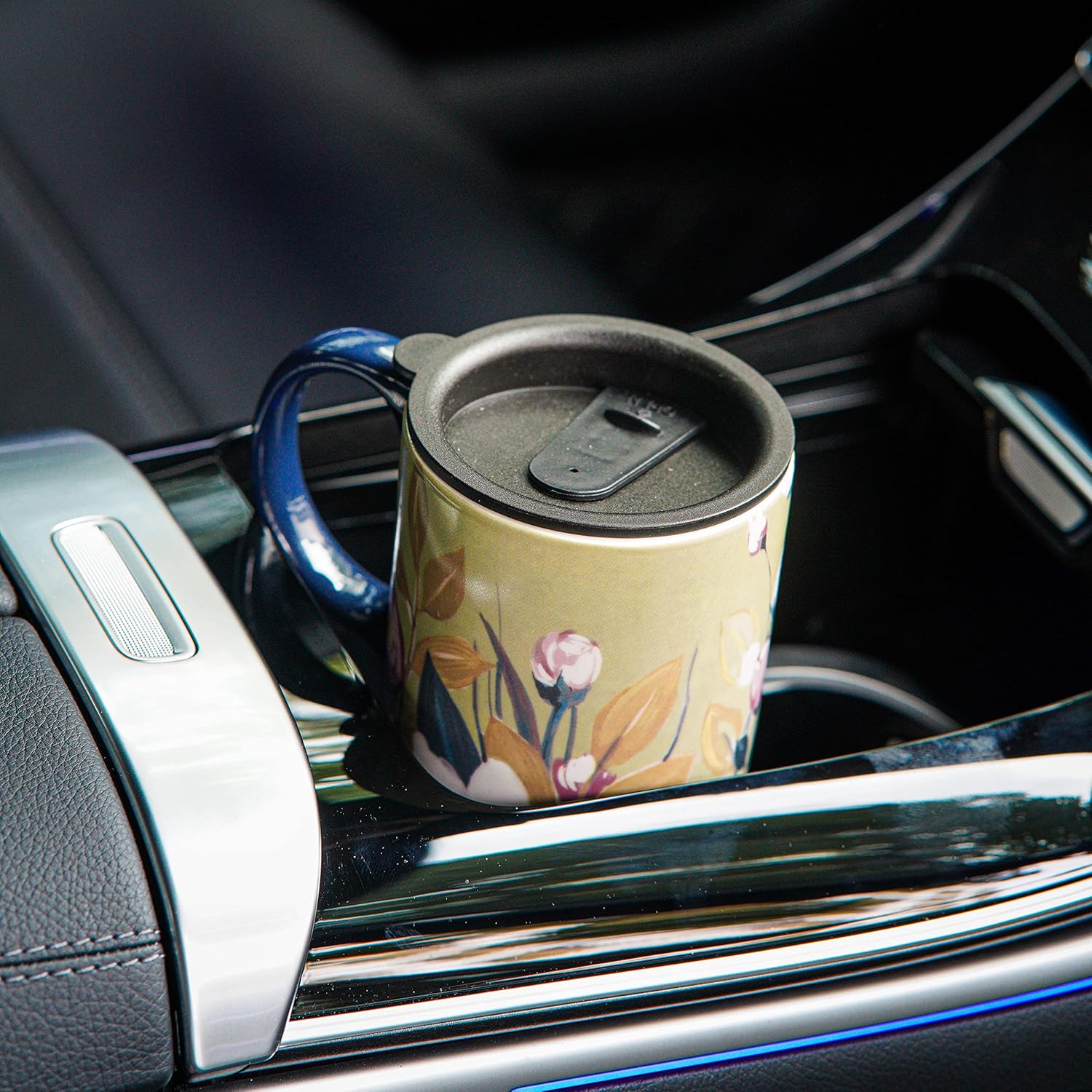 Topadorn Ceramic Mug Coffee Cups with Spill-Proof Lid Latte Mugs for Home and Office with Gift Box,White and Pink Flowers - Image 3