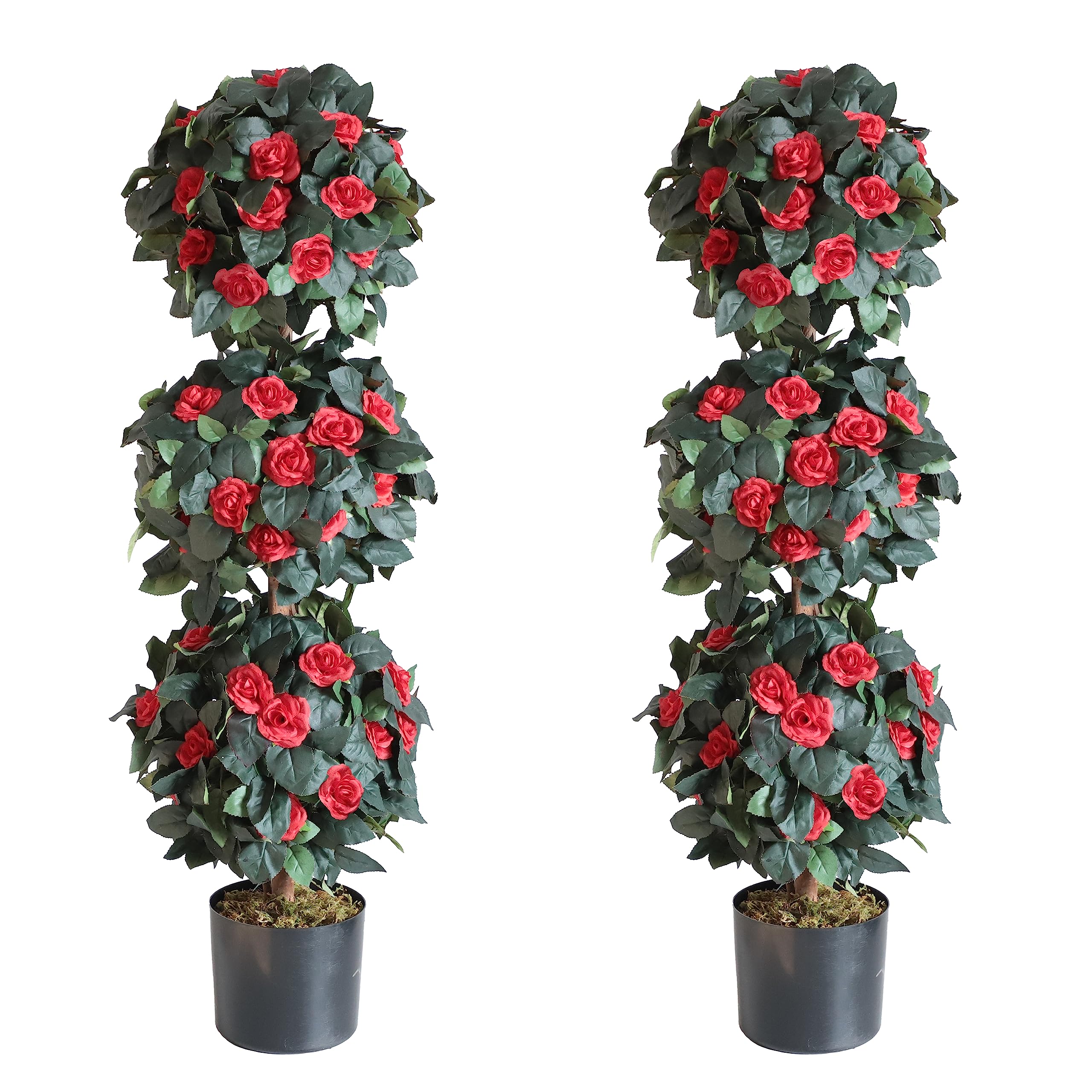 3ft Artificial Topiary Roses Ball Tree, Lifelike Outdoor Fake Topiaries
