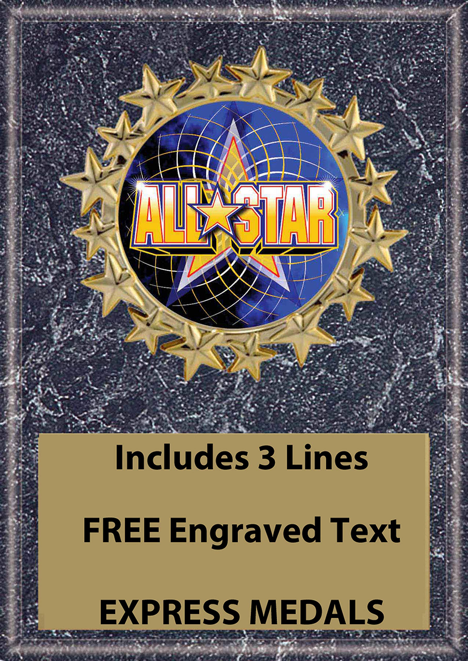 Express Medals 5x7 All Star Plaque Award Trophy with Engraved Plate Black Marble Color FCL402