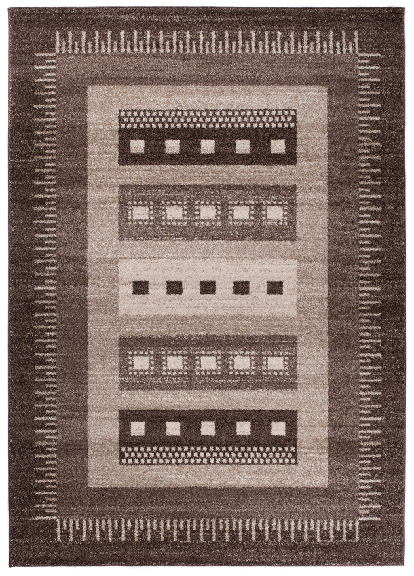 TAPISO Sari Alfombra de Pelo Corto Suave Diseño Moderno Beige Oscuro Ikat Abstracto Alfombra de Salón Dormitorio Habitación Comedor Oeko-Tex 180 x 260 cm